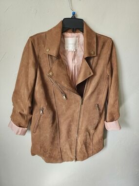 Anthropologie Faux Suede Moto Jacket in Light Brown Size XS